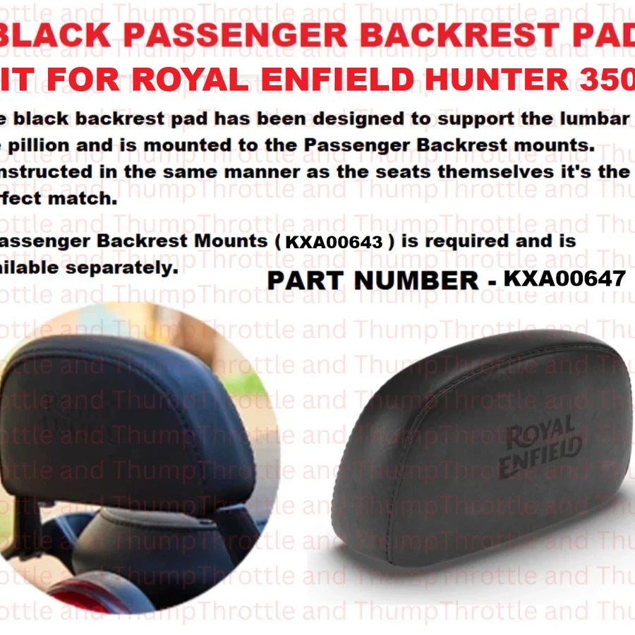 Black Passenger Backrest Pad fit for Royal Enfield Hunter 350