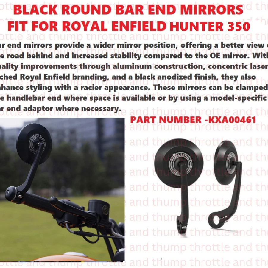Black Round Bar End Mirrors fit for Royal Enfield Hunter 350