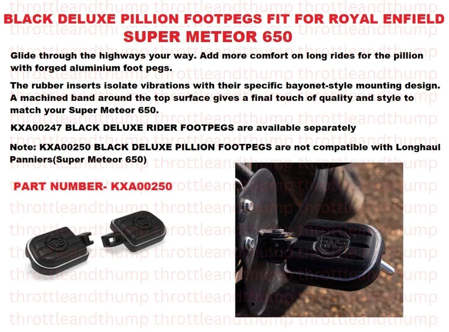 Black Deluxe Pillion Footpegs fit for Royal Enfield Super Meteor 650