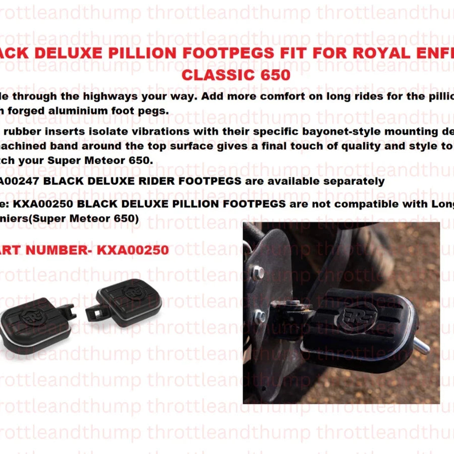 Black Deluxe Pillion Footpegs fit for Royal Enfield Classic 650