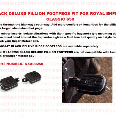 Black Deluxe Pillion Footpegs fit for Royal Enfield Classic 650