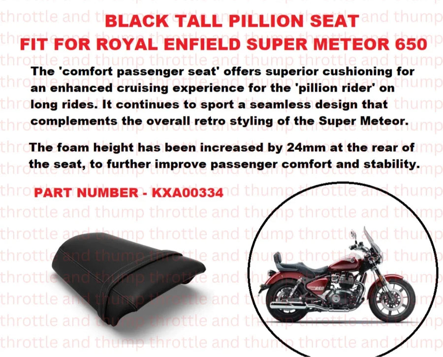 Black Tall Pillion Seat fit for Royal Enfield Super Meteor 650