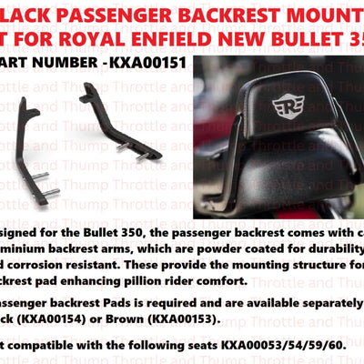 Black Passenger Backrest Mounts fit for Royal Enfield Bullet 350