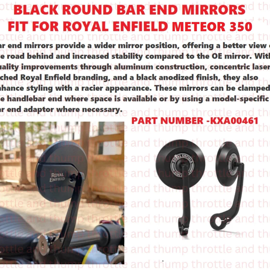 Black Round Bar End Mirrors fit for Royal Enfield Meteor 350