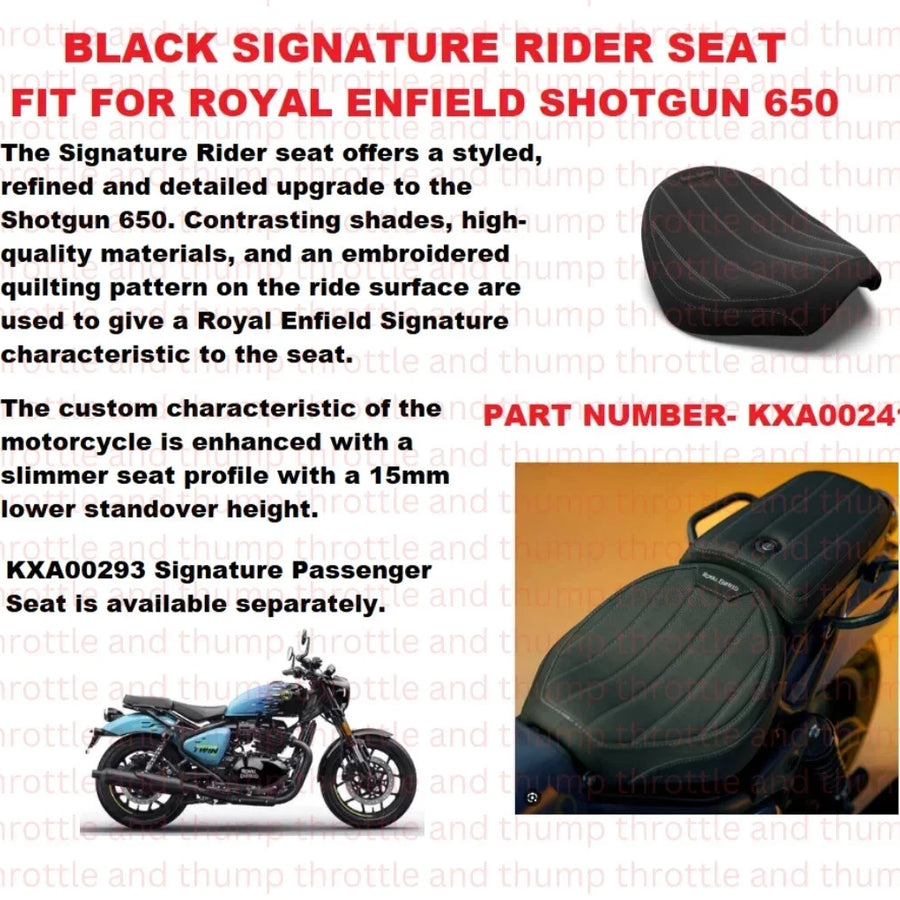 Black Signature Rider Seat fit for Royal Enfield Shotgun 650