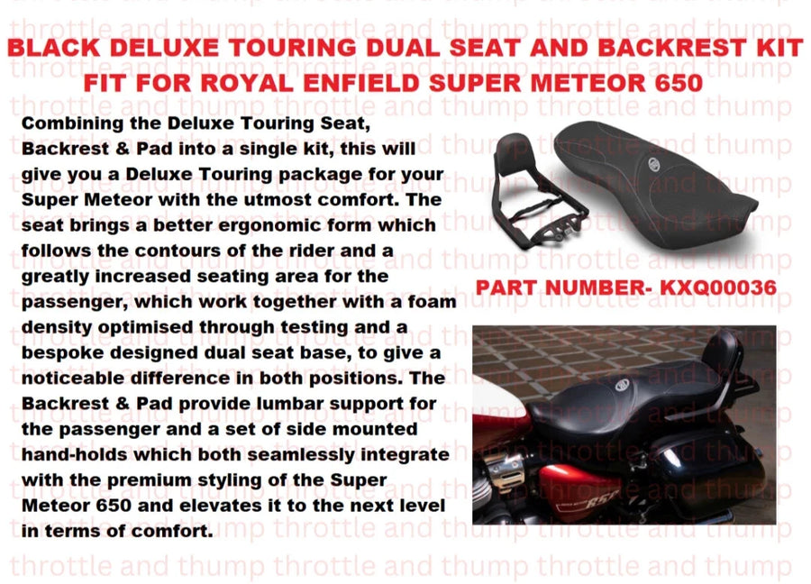 Black Deluxe Touring Dual Seat and Backrest Kit fit for Royal Enfield Super Meteor 650