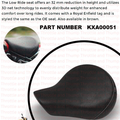 Black Low Ride Rider Seat fit for Royal Enfield Classic 350