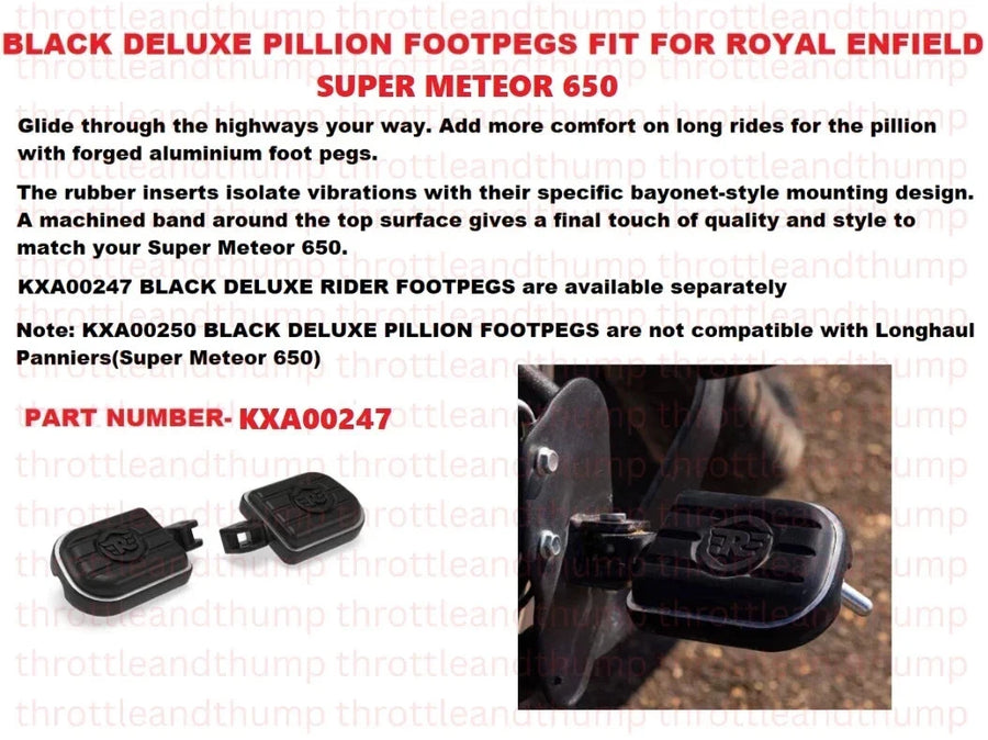 Black Deluxe Rider Footpegs fit for Royal Enfield Super Meteor 650