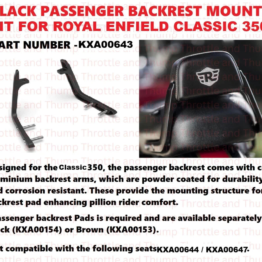 Black Passenger Backrest Mounts fit for Royal Enfield Classic 350