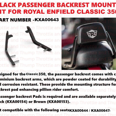 Black Passenger Backrest Mounts fit for Royal Enfield Classic 350