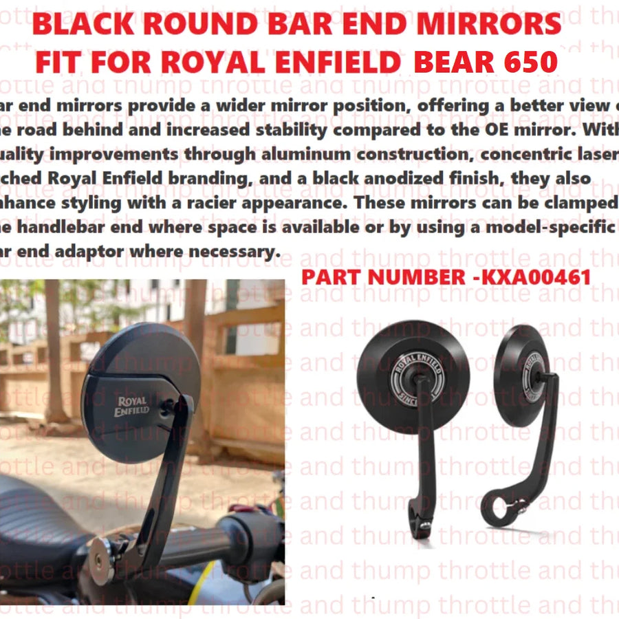 Black Round Bar End Mirrors fit for Royal Enfield Bear 650
