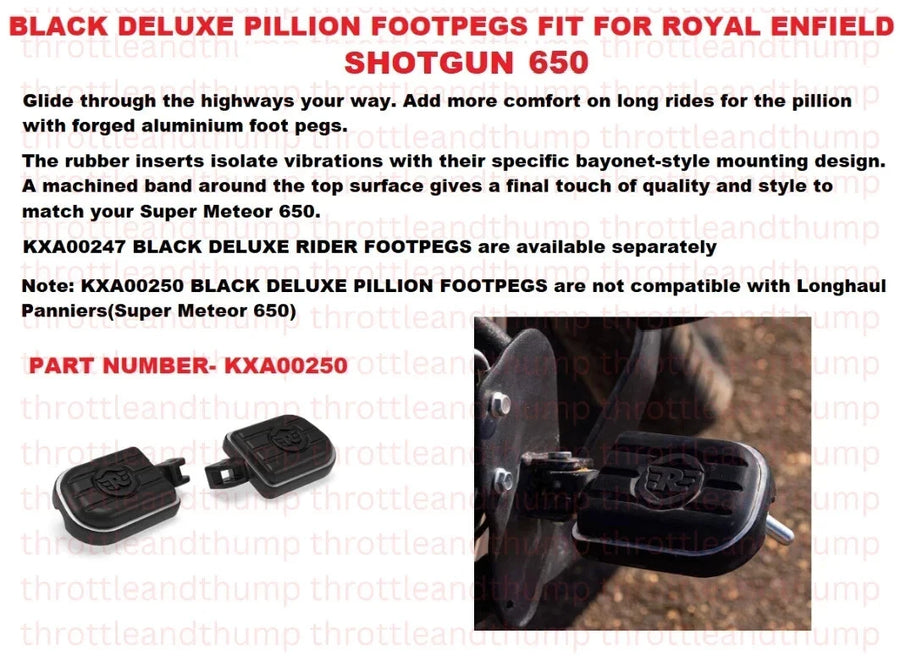 Black Deluxe Pillion Footpegs fit for Royal Enfield Shotgun 650