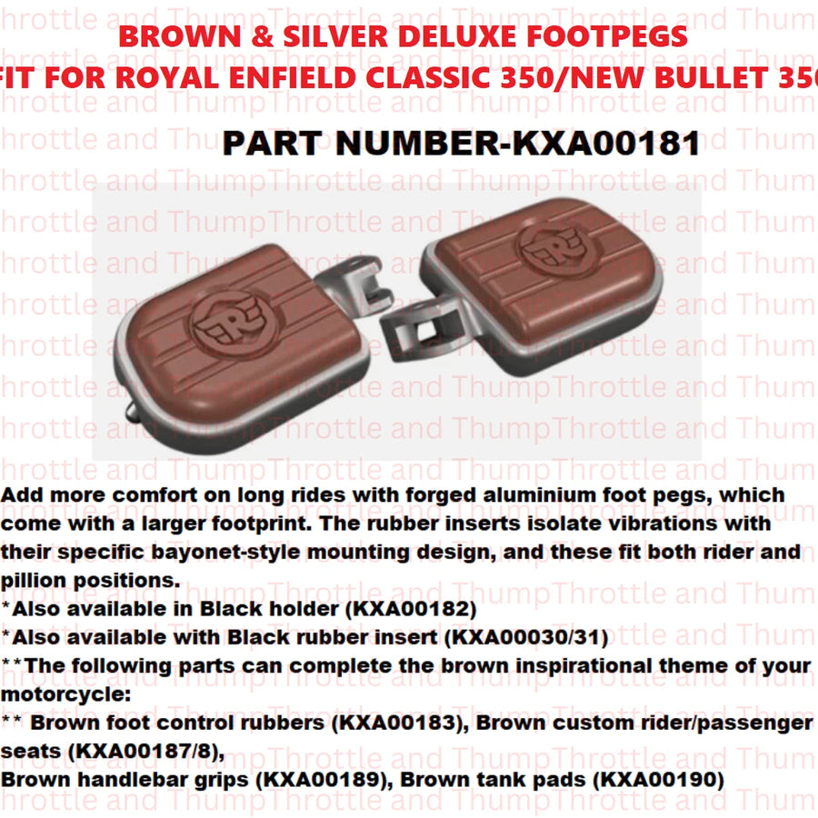 Brown And Silver Deluxe Footpegs fit for Royal Enfield Bullet 350